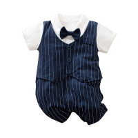 colorland 短袖連身衣 造型包屁衣 嬰兒服 童裝 藏青條紋紳士款