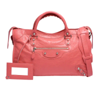 【Balenciaga 巴黎世家】巴黎世家GIANT CITY HAMILTON銀釦機車包(蜜桃粉281770-6680)