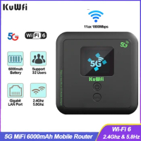 KuWFi 5G MiFi Router Wi-Fi 6 AX1800 Protable 4G Mobile Router Wireless Dual Band Wifi Mini Travel Router with Gigabit LAN Port