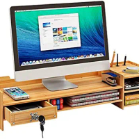 Monitor Stand Riser Desk Organize Laptop with Drawers Desktop Storage Organizer for Computer Printer Cellphone-Use