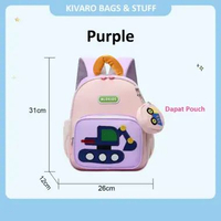 Tas Excavator Anak PAUD TK Laki Laki Bonus Pouch Warna Biru Umur 2-5th Ukuran 31cm | 868 Kivaro PURP