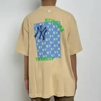 Kaos MLB NY NEW YORK MONOGRAM SQUARE BLUE BACK BEIGE Tshirt 100% ORIGINAL 2XL