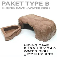 PAKET TYPE E HIDDING CAVE + WATER DISH MURAH MERIAH REPTILE TOKEK GECKO KADAL BEARDEDDRAGON KELOMANG