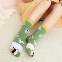 Women Cartoon Dog Socks Female 100 Cotton Five Finger Socks Mid tube Fashion Five Toe Socks Separate Toes Colorful Sox Girl Soks