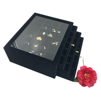 絨布多層珠寶箱 美甲飾品展示盒帶玻璃蓋子珠寶小飾品收納盒鉆盒
