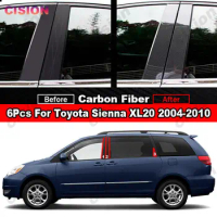 For Toyota Sienna XL20 2004-2010 Carbon Fiber Mirror Effect Window Door Center Column BC Pillar Post Cover Trim Black PC Sticker