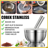 Cobek Stainless / ulekan Stainless / Tumbukan Bumbu Dapur Dengan Tutup/Mortar Pestle Tumbukan Bumbu 