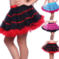 Women Girls Ruffled Short Petticoat Striped Fluffy Bubble Tulle Tutu Skirt Puffy Half Slip Prom Crinoline Underskirt Tutu Skirt