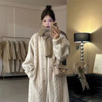 High-Quality Imitation Fur Coat For Women's Winter 2024 Long Environmentally Friendly Fur Thick Over Knee long Mink Fur Coat Pop