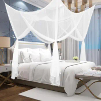 Double Bed Mosquito Net Four Door Double Single Bed Fine Mesh Rectangular Easy to Assemble for Travel Outdoor White Canopy Net