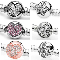 Original Moments Crystal Love Heart Star Snowflake Clasp Fit 925 Sterling Silver Bracelet Bangle Bead Charm Europe DIY Jewelry