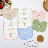 Yếm Vuông Muslin Viền Kẻ Anchee - Yếm Ăn Dặm Cao Cấp Dày Dặn Và Mềm Mại Cho Bé