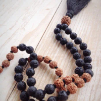 Knotted Necklace 108 Mala Beads Bodhi knotted necklace Lava Stone necklaces Prayer Beads Hand Knot Tassel necklaces Mala Bead