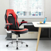 Bonded Leather Gamer, Ergonomic Office Computer Desk Executive,Adjustable Height and Flip-Up Arms,Gaming Chair for,Black/Red