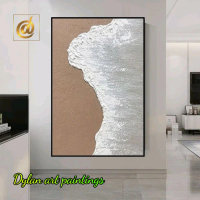 Lukisan Abstrak Modern Minimalis Ombak Pantai Teksture 120 x 80 dengan Frame Premium High Quality -