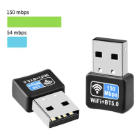 150Mbps WiFi Bluetooth Wireless Adapter USB Adapter 2.4G V5.0 Dongle Network Card for Laptop PC Desktop
