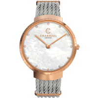 CHARRIOL 夏利豪 Slim系列 時尚鑽石鋼索手錶-34mm(ST34CP560015)