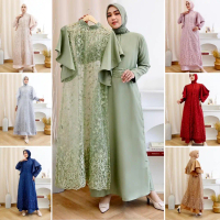 2IN1 GINA DRESS INNER + OUTER BRUKAT TILLE PREMIUM / FREE BELT / SET GAMIS MAXI DRESS KONDANGAN TERB