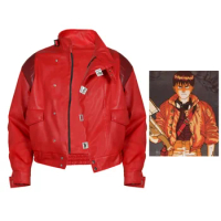 Akira Kaneda Jacket Cosplay Red Men Coat Capsule Pill Printed Bomber Motorcycle Rider Leather Costume Anime Clothes