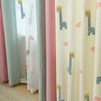 韓式棉麻兒童房窗簾女孩男孩臥室飄窗卡通窗簾繡花成品定制長頸鹿