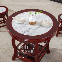 仿古實木餐桌大理石圓桌涼茶甜品快餐面館小吃店飯店圓形桌椅組合