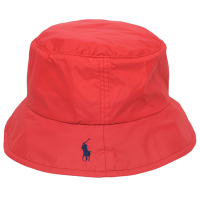 Polo Ralph Lauren 超輕量尼龍品牌小馬刺繡LOGO防水可折漁夫帽(紅/深藍邊)