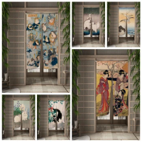 Japanese Ukiyo-e Painting Door Curtain Dining Door Decor Curtain Partition Curtain Drape Kitchen Entrance Hanging Half-Curtain