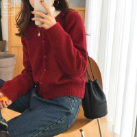 FUXI 針織開衫女 薄款小外套 短版針織外套 毛線外套 圓領針織衫 素色針織內搭上衣 打底衫 慵懶風開衫 女裝 衣服