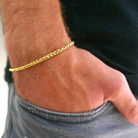 Gelang Pria Titanium Rantai Rolo Emas Gold  Perempuan Laki-laki
