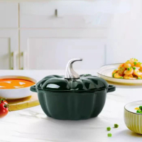 Kitchen Accessories Cast Iron Pots Baby Auxiliary Food Enamel Pot Cookware Soup Pots Uncoated Green Pumpkin Cooking Pot 16cm