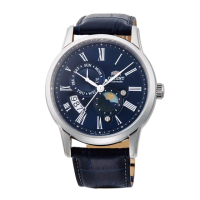 【ORIENT 東方錶】ORIENT 東方錶 SUN&amp;MOON系列 日月相錶 皮帶款 藍色-42.5mm(RA-AK0011D)