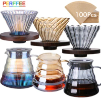 Pour Over Coffee Dripper With Wood Stand V02 Coffee Dripper Coffee Server Coffee Maker Brewing Cup Glass Pour Over Coffee Set