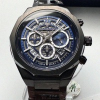 【MASERATI 瑪莎拉蒂】MASERATI手錶型號R8873642012(寶藍機械鏤空錶面黑錶殼深黑色精鋼錶帶款)