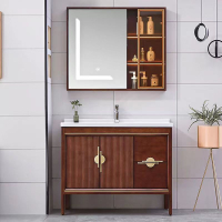 新中式浴室柜橡木洗臉洗手盆柜組合衛生間實木洗漱臺池盆柜衛浴柜