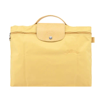 【LONGCHAMP】LE PLIAGE GREEN系列刺繡再生尼龍摺疊公事包(小/小麥黃)