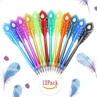 Peacock Feathers Gel Pen Set 0.38mm Fine Ponit Rollerball Pen Coloring Gel Pen with Diamond Tip, Painting, Drawing12Colors