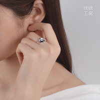 s925純銀大熊貓戒指開口女可愛卡通韓版學生飾品動物指環送人禮物