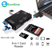 EONLINE 6-in-1 OTG Card Reader SD Card Reader USB 3.0 Type-C USB-C Micro USB Memory Card Reader For TF SDXC SDHC SD Card