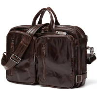 High Class Multi-Function Genuine Leather Briefcase Men 15"Laptop Business Bag Oil-wax Office Tote Portfolio Handbag