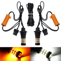 2Pcs/set 1156 7440 BAU15S LED Dual Color Py21w 7440 LED Canbus Bulbs No Error 1156 4014 66SMD Auto Turn Signal Light DRL Light