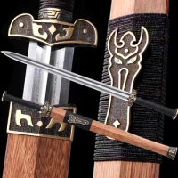 Folded Forging Two Groove Blade Damascus Steel Chinese Han Dynasty Double Edge Sword Jian Brass Fittings/Pear Wood Scabbard