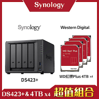 Synology DS423+ 4Bay NAS 網路儲存伺服器＋WD 紅標 4TB 3.5吋NAS硬碟-四入組
