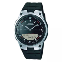 Casio Jam Tangan Unisex Casio General AW-80-1AVDF Telememo 30 Digital Analog Dial Black Resin Band