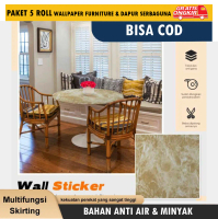 Paket 5 Roll Wallpaper Dapur,Furniture,Meja,Lemari Motif Marmer Gold Glossy 45cm x 4m Anti Air PVC G