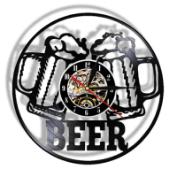 Ice Cold Beer Art Vinyl Record Wall Clock Kitchen Bar Pub Club Home Decor Winery Cheers Alcohol Drinking Retro Clock Wall Watch