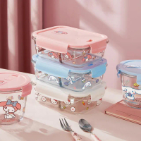 【SANRIO 三麗鷗】大耳狗凱蒂貓美樂蒂2格玻璃保鮮盒便當盒(可微波)