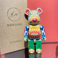 Bearbrick 400% 28cm カリモク Fragment Design BE@RBRICK HAROSHI Vertical Carved Wood Rainbow Wave Vertical Pattern Collection Figure