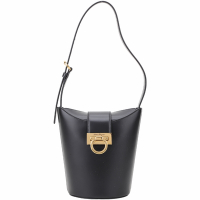 Salvatore Ferragamo Trifolio 馬蹄金釦牛皮肩背水桶包(黑色)