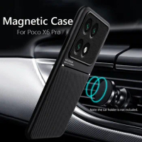 For Poco X6 Pro Case Car Magnetic Leather Cover Soft Frame Funda On For Xiaomi Poco X6 Pro PocoX6 Pro 5G Phone Cases Capa Shell