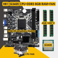 H81 Motherboard LGA 1150 Kit Set With Pentium G3420 Processor DDR3 8GB(2*4GB) 1600MHz RAM Memory and CPU FAN
